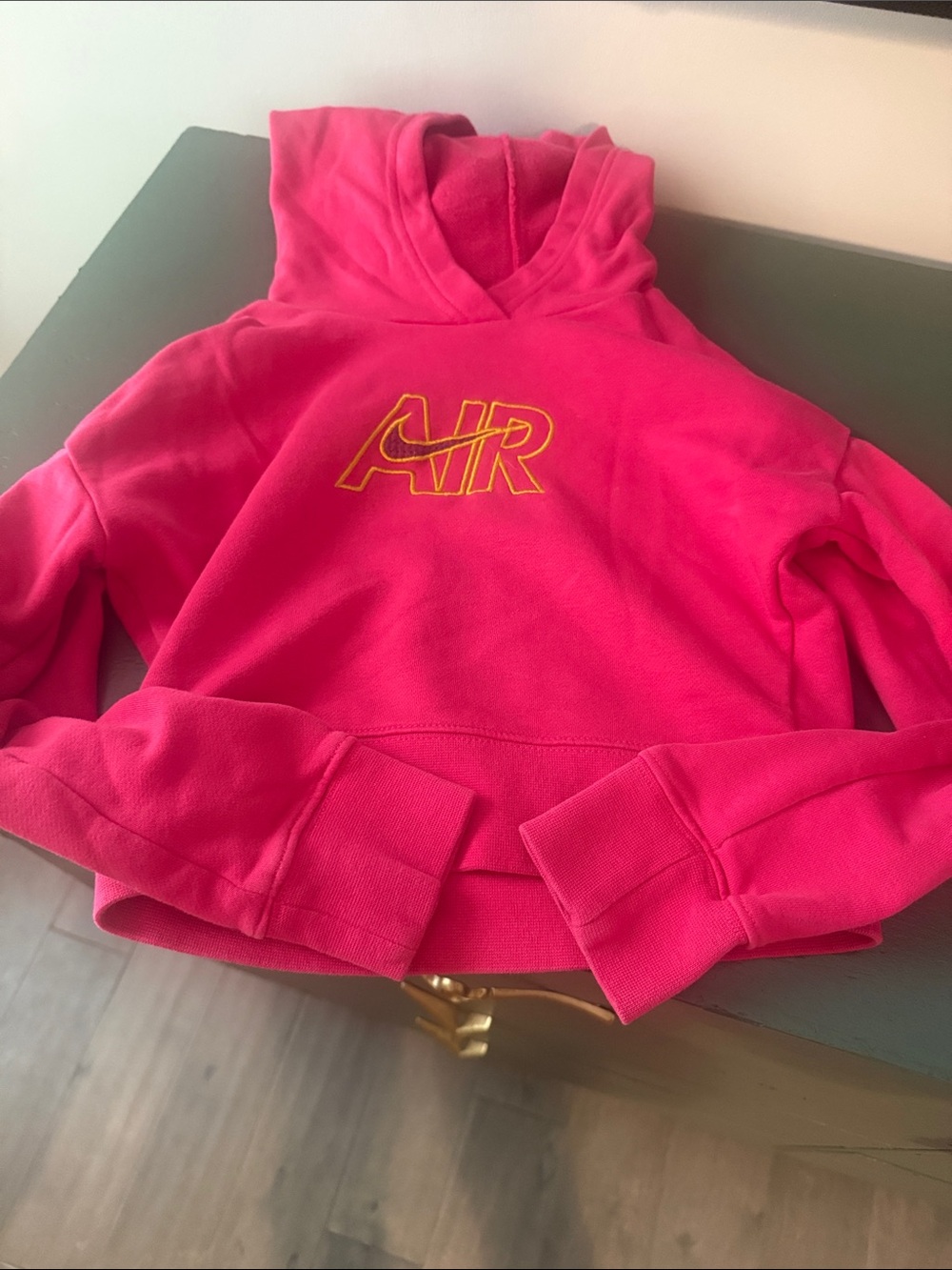 Kid’s Nike Hot Pink Pullover Hoodie with Yellow AIR Logo